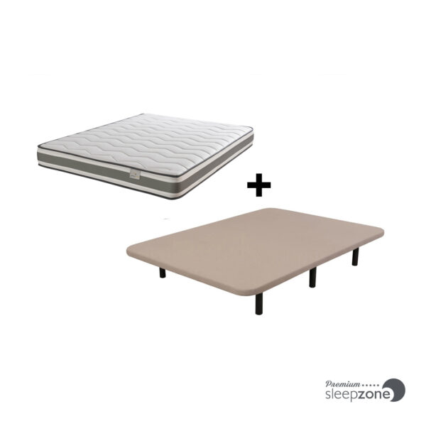 Pack Colchón Confort Basic Senso Sleep y Base Tapizada 3D con juego de 6 patas metálicas
